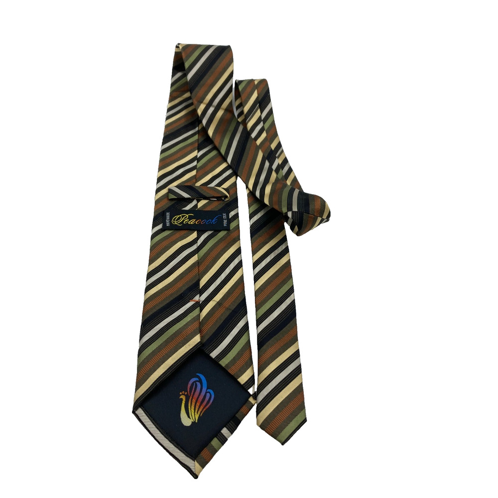 Peacock‎ Luxury Tie Multicolor Striped Woven Silk Necktie Hand Made L56 W3.75